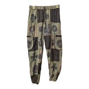 Rising International Hand Painted Patchwork Pants Boho Harem Cargo Jogger M